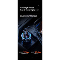 Адаптер автомобільний USAMS Dual Ports Digital Display Fast Car Charger US-CC146 C26 |1USB/1Type-C, 3A/95W, QC/PD|
