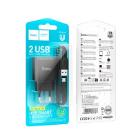 Адаптер мережевий Hoco Micro USB Cable Smart dual-port charger C141A |2USB. 2.1A/10.5W|
