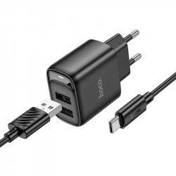 Адаптер мережевий HOCO Type-C Cable Cable Smart Dual-port charger C141A |2USB. 2.1A/10.5W|