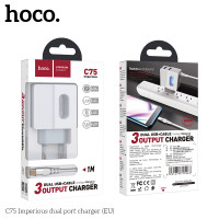 Адаптер мережевий Hoco Type-C cable C75 |2USB, 2.4A|