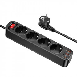 Подовжувач мережевий HOCO Aura 4-bit extension Cable socket fast charge NS1 |2USB/1Type-C, 4Sockets, 4000W, 20W/3A, PD/QC, 1.8m|