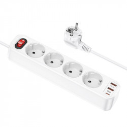 Подовжувач мережевий HOCO Aura 4-bit extension Cable socket fast charge NS1 |2USB/1Type-C, 4Sockets, 4000W, 20W/3A, PD/QC, 1.8m|