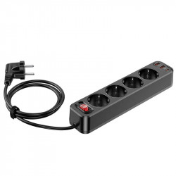 Подовжувач мережевий HOCO Aura 4-bit extension Cable socket fast charge NS1 |2USB/1Type-C, 4Sockets, 4000W, 20W/3A, PD/QC, 1.8m|