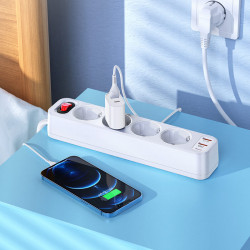 Подовжувач мережевий HOCO Aura 4-bit extension Cable socket fast charge NS1 |2USB/1Type-C, 4Sockets, 4000W, 20W/3A, PD/QC, 1.8m|