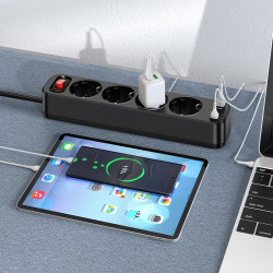 Подовжувач мережевий HOCO Aura 4-bit extension Cable socket fast charge NS1 |2USB/1Type-C, 4Sockets, 4000W, 20W/3A, PD/QC, 1.8m|