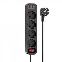 Подовжувач мережевий HOCO Aura 4-bit extension Cable socket fast charge NS1 |2USB/1Type-C, 4Sockets, 4000W, 20W/3A, PD/QC, 1.8m|
