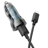 Адаптер автомобільний Hoco Micro USB cable Transparent Discovery Edition dual port Z47 |2USB, QC, 3A|
