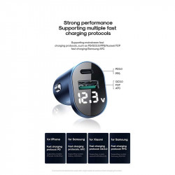 Адаптер автомобільний JOYROOM Intelligent 2-port LED Fast Car Charger C-A17 |1USB/1Type-C, 48W/3A, PD/QC|
