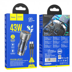 Адаптер автомобільний Hoco Type-C to Type-C cable Sprinter dual port Car charger NZ8 |1USB/1Type-C, QC/PD, 43W/3A|