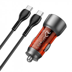 Адаптер автомобільний Hoco Type-C to Type-C cable Sprinter dual port Car charger NZ8 |1USB/1Type-C, QC/PD, 43W/3A|
