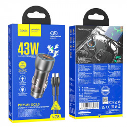 Адаптер автомобільний Hoco Type-C to Type-C cable Sprinter dual port Car charger NZ8 |1USB/1Type-C, QC/PD, 43W/3A|