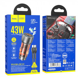 Адаптер автомобільний Hoco Type-C to Type-C cable Sprinter dual port Car charger NZ8 |1USB/1Type-C, QC/PD, 43W/3A|