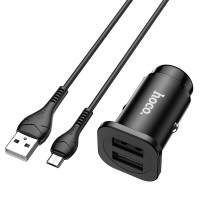 Адаптер автомобільний Hoco Micro USB Cable Wise road dual port Car charger set NZ4 |2USB, 4.8A|