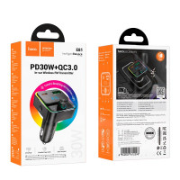 Адаптер автомобільний HOCO Fantasy car BT FM transmitter E81 |USB/Type-C, 30W/3A, PD/QC|