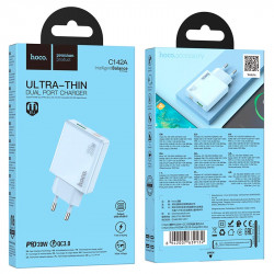 Адаптер мережевий HOCO Direct charger C142A |1USB/1Type-C, 20W/3A, PD/QC|