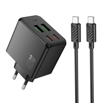 Адаптер мережевий HOCO Ocean charger CS18A (Type-C to Type-C set) |2USB/2Type-C, 45W/3A, PD/QC|