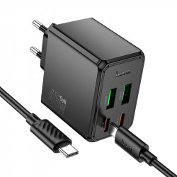 Адаптер мережевий HOCO Ocean charger CS18A (Type-C to Type-C set) |2USB/2Type-C, 45W/3A, PD/QC|