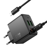 Адаптер мережевий HOCO Ocean charger CS18A (Type-C to Type-C set) |2USB/2Type-C, 45W/3A, PD/QC|