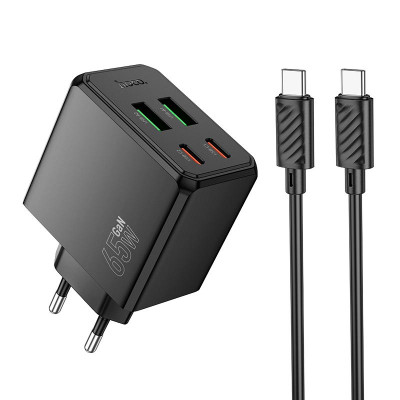 Адаптер мережевий HOCO Ocean charger CS19A (Type-C to Type-C set) |2USB/2Type-C, 65W/3A, PD/QC|