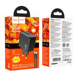 Адаптер мережевий HOCO Ocean charger CS19A (Type-C to Type-C set) |2USB/2Type-C, 65W/3A, PD/QC|