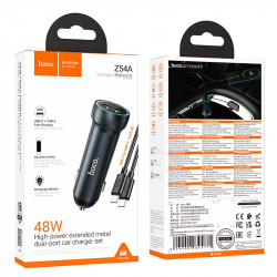 Адаптер автомобільний Hoco Prosperous dual port Car charger Z54A (Type-C to Type-C set) |1USB/1Type-C, PD/QC, 48W/3A|