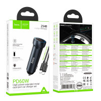 Адаптер автомобільний Hoco Prosperous (2C) Car charger Z54B (Type-C to Type-C set) |2Type-C, PD/QC, 60W/3A|