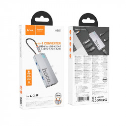 Hub адаптер HOCO Wow 6-in-1 multi-function converter HB51 (HDTV+RJ45+PD+USB 3.0*3)