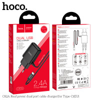 Адаптер мережевий Hoco Type-C Cable Real power C82A |2USB, 2.4A|