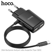 Адаптер мережевий Hoco Type-C Cable Real power C82A |2USB, 2.4A|