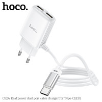 Адаптер мережевий Hoco Type-C Cable Real power C82A |2USB, 2.4A|