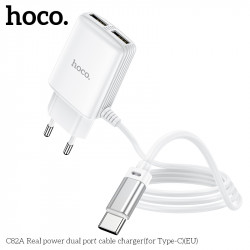 Адаптер мережевий Hoco Type-C Cable Real power C82A |2USB, 2.4A|