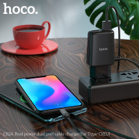 Адаптер мережевий Hoco Type-C Cable Real power C82A |2USB, 2.4A|