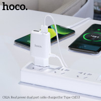 Адаптер мережевий Hoco Type-C Cable Real power C82A |2USB, 2.4A|