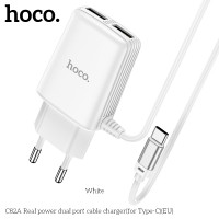 Адаптер мережевий Hoco Type-C Cable Real power C82A |2USB, 2.4A|