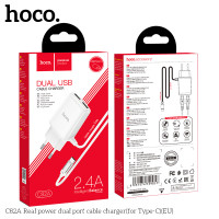 Адаптер мережевий Hoco Type-C Cable Real power C82A |2USB, 2.4A|