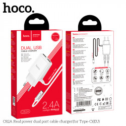 Адаптер мережевий Hoco Type-C Cable Real power C82A |2USB, 2.4A|
