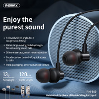 Навушники REMAX Type-C Metal Wired Earphone RM-560