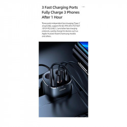 Адаптер автомобільний USAMS Dual Cigarette Lighters Digital Fast Car Charger C28 US-CC151 |2USB/1Type-C, 245W/6A, PD/QC|