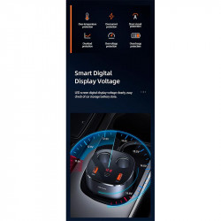 Адаптер автомобільний USAMS Dual Cigarette Lighters Digital Fast Car Charger C28 US-CC151 |2USB/1Type-C, 245W/6A, PD/QC|