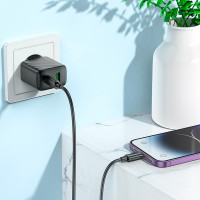 Адаптер мережевий HOCO Sunlight dual-port charger CS23A |1USB/1Type-C, 30W/3A, PD/QC|