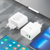 Адаптер мережевий HOCO Awesome C113A |1USB/1Type-C, 65W/3A, PD/QC|