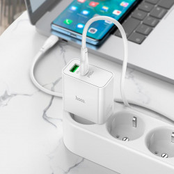 Адаптер мережевий HOCO Awesome C113A |1USB/1Type-C, 65W/3A, PD/QC|