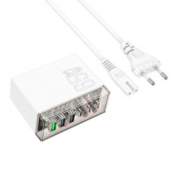 Адаптер мережевий Hoco Fuerza six-port charger N36 |3USB/3Type-C, 65W/3A, PD/QC|