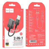 Перехідник HOCO Spirit 2-in-1 transparent external sound card for earphones USB to 3.5 mm LS37 |15cm, DAC|