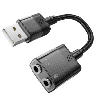 Перехідник HOCO Spirit 2-in-1 transparent external sound card for earphones USB to 3.5 mm LS37 |15cm, DAC|