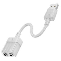 Перехідник HOCO Spirit 2-in-1 transparent external sound card for earphones USB to 3.5 mm LS37 |15cm, DAC|