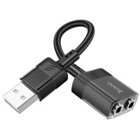 Перехідник HOCO Spirit 2-in-1 transparent external sound card for earphones USB to 3.5 mm LS37 |15cm, DAC|