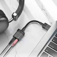 Перехідник HOCO Spirit 2-in-1 transparent external sound card for earphones USB to 3.5 mm LS37 |15cm, DAC|