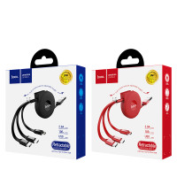 Кабель Hoco combo retractable Micro USB + Lightning + Type-C U50 |1m, 2A|