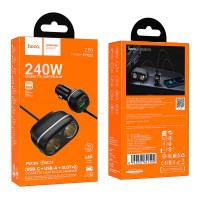 Адаптер автомобільний Hoco Rank dual port Car charger Z59 |1USB/1Type-C/2 port 240W cigarette lighter, PD30W/QC|